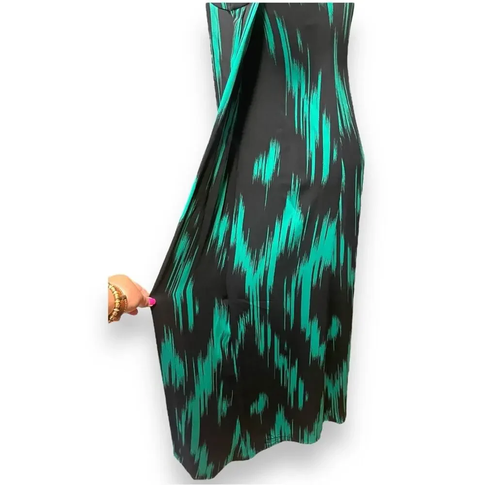 Michael Kors Maxi Length Sleeveless Gown Made in Italy Green Black 4